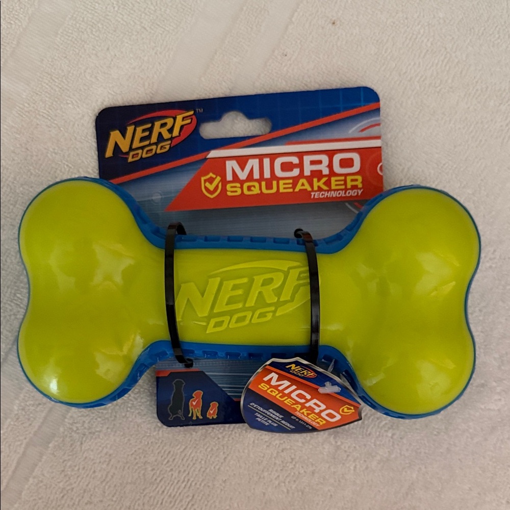 Nerf Dog Micro Squeaker Bone Toy - Green and Blue